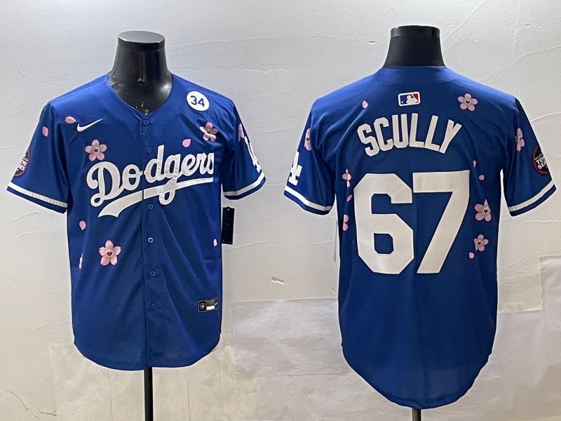 Men Los Angeles Dodgers 67 Scully Blue Sakura Edition 2025 Nike MLB Jersey style 1